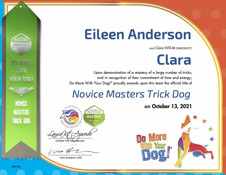 Clara’s Novice Masters Trick Dog Title: More Tricks, More Lessons Learned